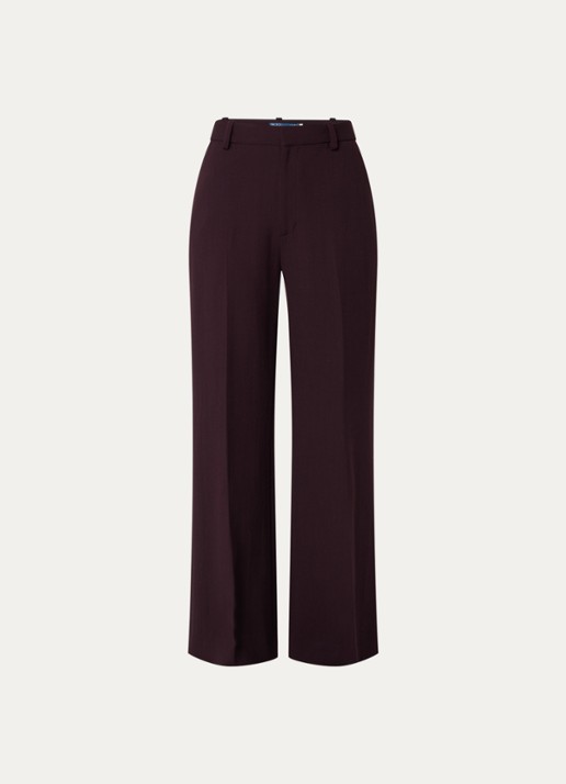 Ralph Lauren High waist flared fit pantalon van wol met steekzakken - voorkant bordeauxrood
