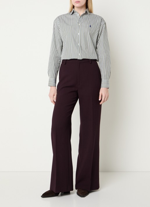 Ralph Lauren High waist flared fit pantalon van wol met steekzakken - voorkant 2 bordeauxrood