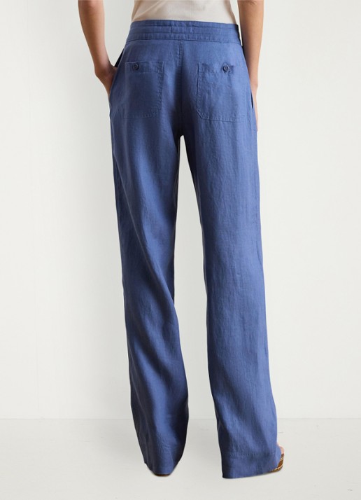 Ralph Lauren High waist loose fit pantalon van linnen - achterkant carson blue / blauw