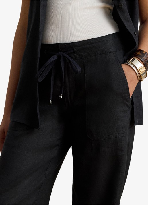 Ralph Lauren High waist loose fit pantalon van linnen - detail 5 polo black / zwart