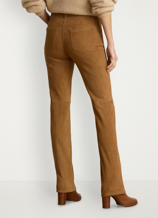 Ralph Lauren High waist slim fit broek van suède  - achterkant 5 camel suede / beige