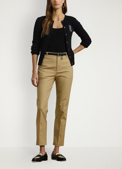 Ralph Lauren High waist slim fit cropped pantalon met steekzakken - voorkant 5 birch tan / beige