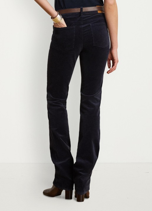 Ralph Lauren High waist slim fit jeans van corduroy - achterkant 5 lauren navy / blauw