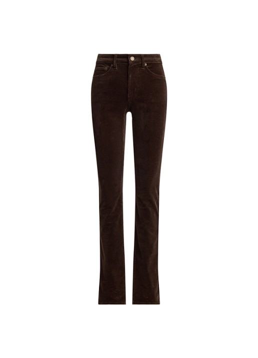 Ralph Lauren High waist slim fit jeans van corduroy - voorkant 3 circuit brown / bruin