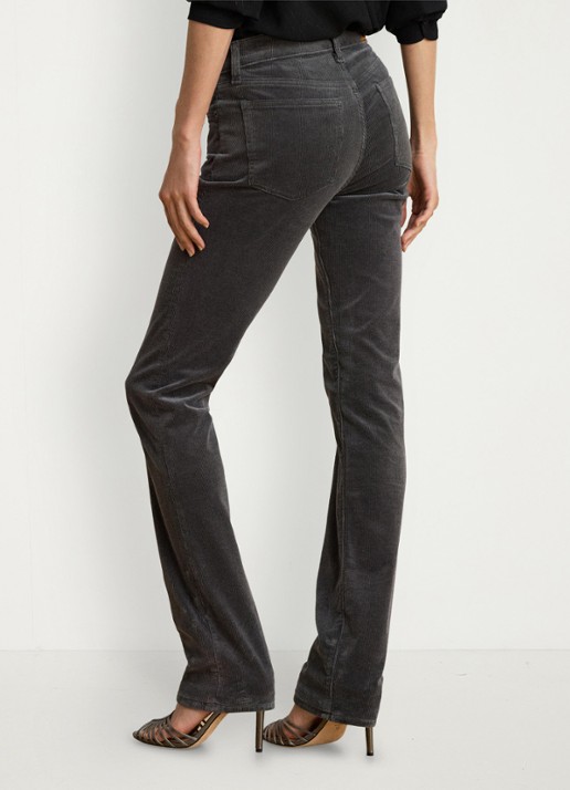 Ralph Lauren High waist slim fit jeans van corduroy - achterkant 5 onyx grey / grijs