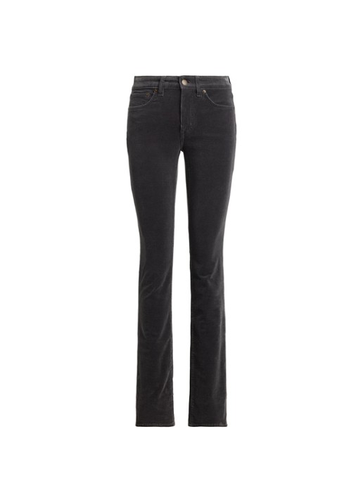 Ralph Lauren High waist slim fit jeans van corduroy - voorkant 3 onyx grey / grijs