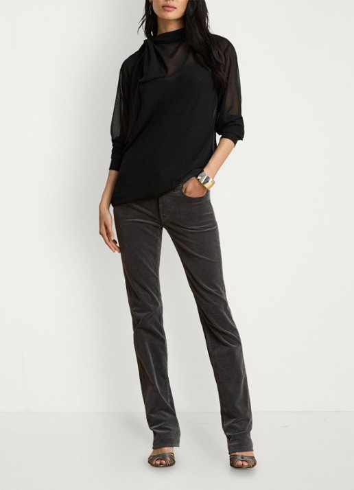 Ralph Lauren High waist slim fit jeans van corduroy - voorkant 4 onyx grey / grijs