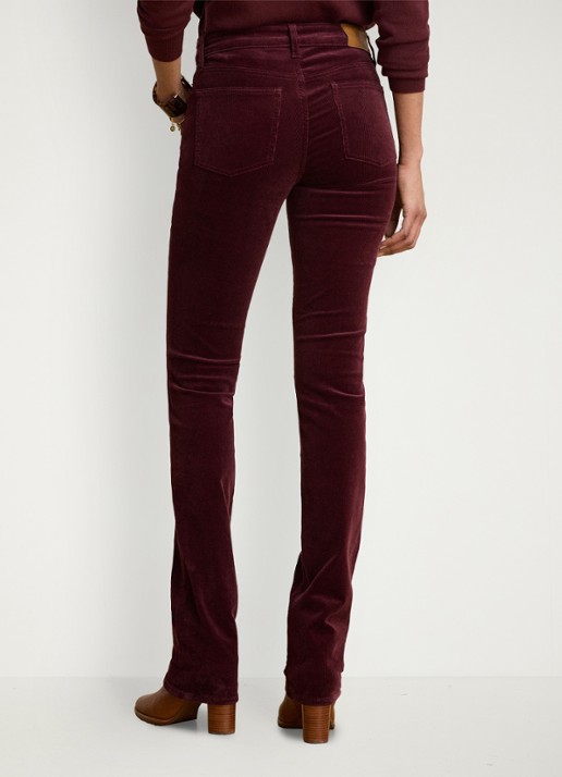 Ralph Lauren High waist slim fit jeans van corduroy - achterkant 5 dark garnet / bordeauxrood