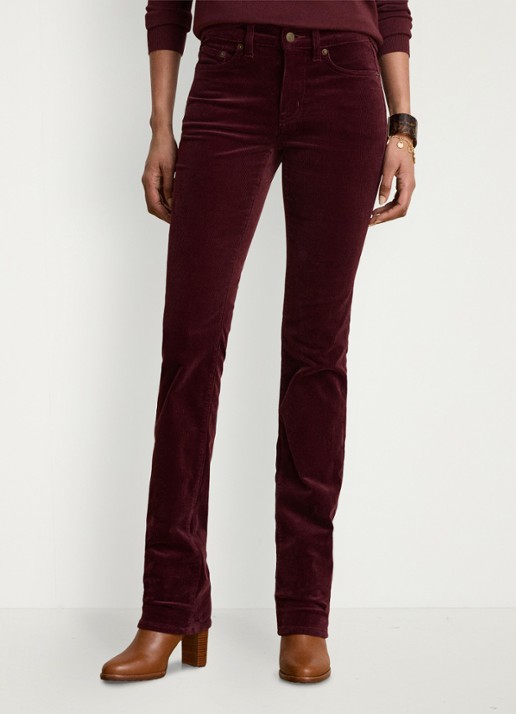 Ralph Lauren High waist slim fit jeans van corduroy - detail dark garnet / bordeauxrood