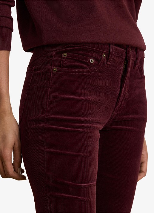 Ralph Lauren High waist slim fit jeans van corduroy - detail 2 dark garnet / bordeauxrood