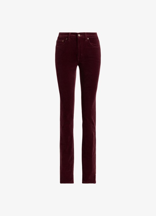 Ralph Lauren High waist slim fit jeans van corduroy - voorkant 3 dark garnet / bordeauxrood