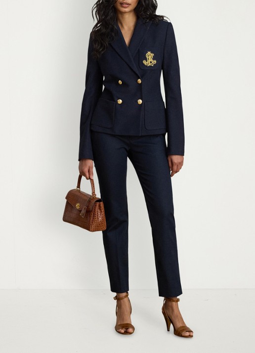 Ralph Lauren High waist slim fit pantalon met steekzakken - voorkant 2 lauren navy / blauw