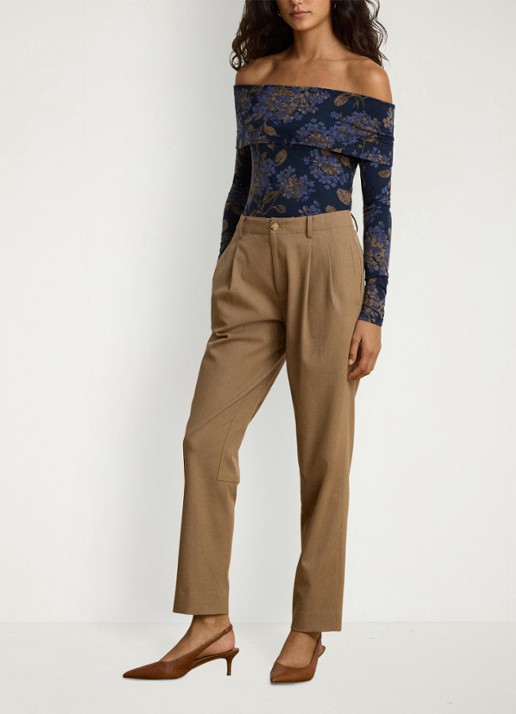 Ralph Lauren High waist slim fit pantalon met steekzakken - voorkant 2 lauren camel / beige