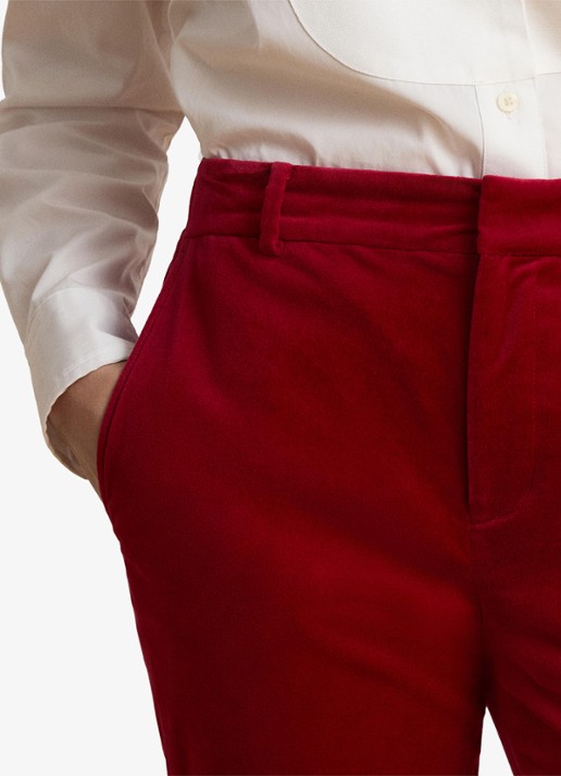 Ralph Lauren High waist straight fit pantalon van fluweel met steekzakken - detail 5 lauren red velvet / rood
