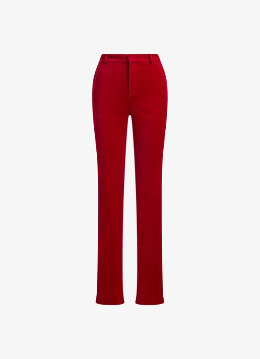 Ralph Lauren High waist straight fit pantalon van fluweel met steekzakken - voorkant lauren red velvet / rood