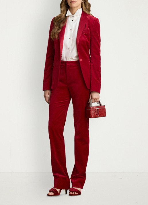 Ralph Lauren High waist straight fit pantalon van fluweel met steekzakken - voorkant 2 lauren red velvet / rood