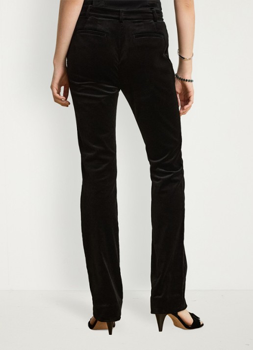Ralph Lauren High waist straight fit pantalon van fluweel met steekzakken - achterkant 3 black velvet / zwart