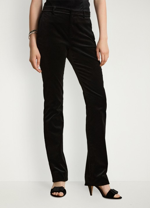 Ralph Lauren High waist straight fit pantalon van fluweel met steekzakken