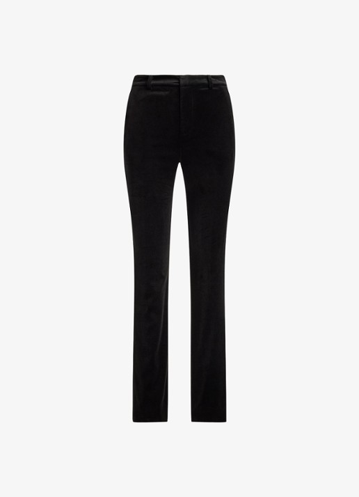 Ralph Lauren High waist straight fit pantalon van fluweel met steekzakken - voorkant black velvet / zwart