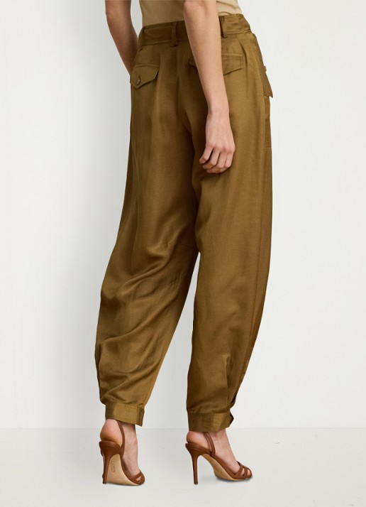 Ralph Lauren High waist tapered fit cargobroek in linnenblend met klepzakken - achterkant 5 tobacco bronze / bruin