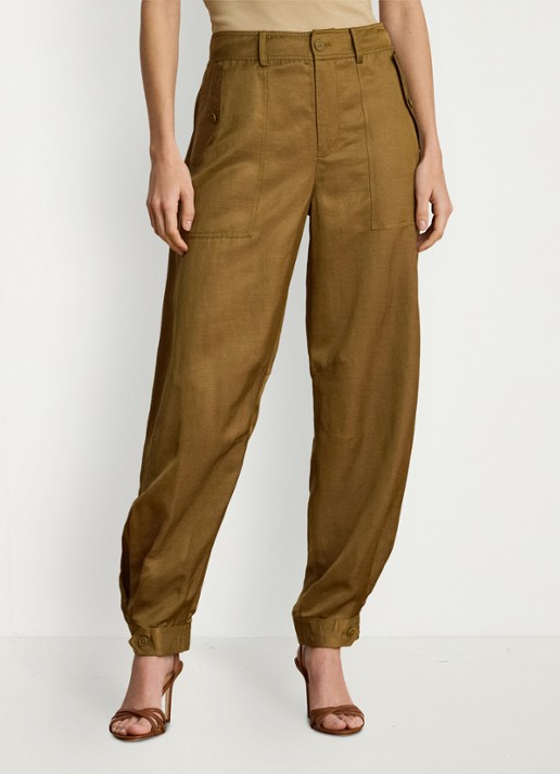 Ralph Lauren High waist tapered fit cargobroek in linnenblend met klepzakken