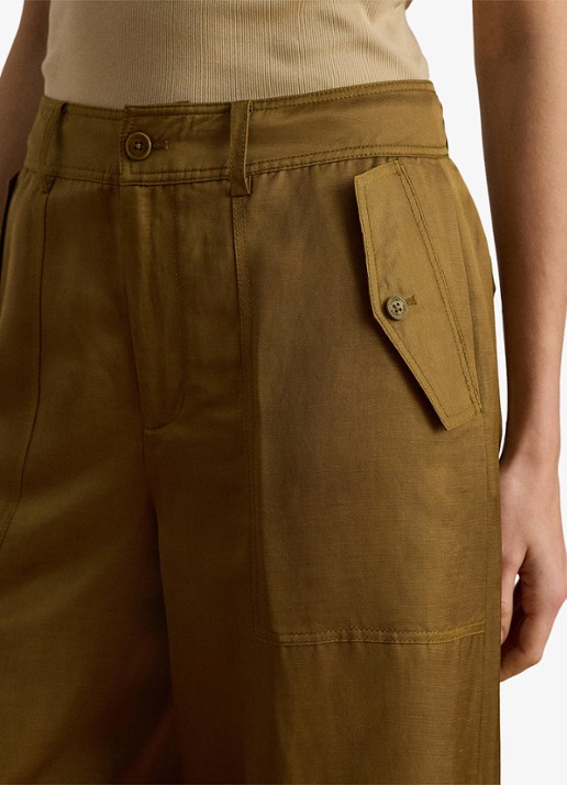 Ralph Lauren High waist tapered fit cargobroek in linnenblend met klepzakken - detail 4 tobacco bronze / bruin