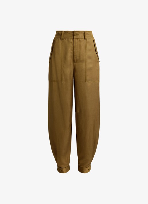 Ralph Lauren High waist tapered fit cargobroek in linnenblend met klepzakken - voorkant tobacco bronze / bruin