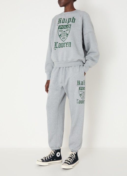 Ralph Lauren High waist tapered fit joggingbroek met logo print - voorkant 3 grijs