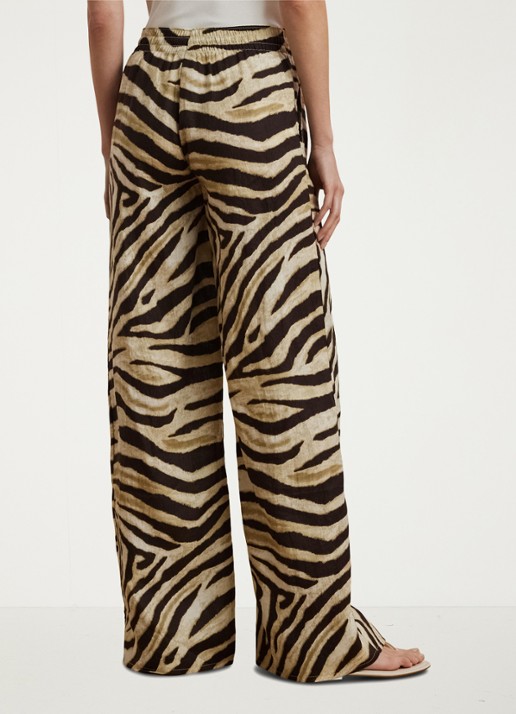 Ralph Lauren High waist wide fit broek met zebraprint - achterkant bruin