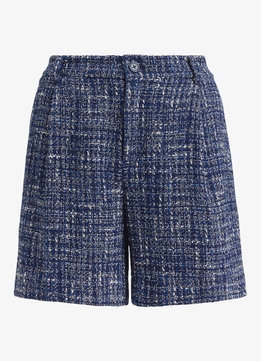 Ralph Lauren High waist wide fit korte broek met tweed-look - voorkant navy blue multi / blauw