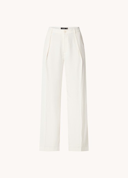 Ralph Lauren High waist wide fit pantalon met steekzakken en persplooi - voorkant 2 creme