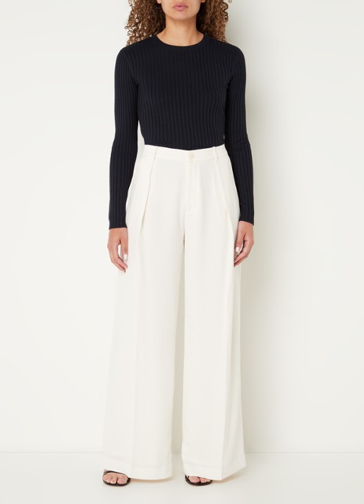 Ralph Lauren High waist wide fit pantalon met steekzakken en persplooi - voorkant 3 creme