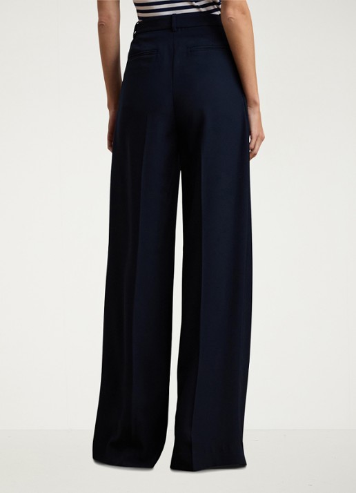 Ralph Lauren High waist wide fit pantalon met steekzakken en persplooi - achterkant donkerblauw