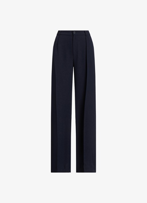 Ralph Lauren High waist wide fit pantalon met steekzakken en persplooi - voorkant 4 donkerblauw