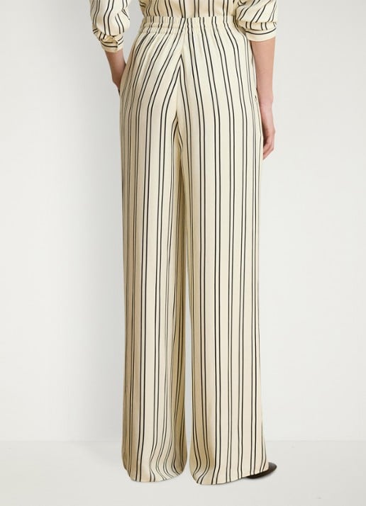 Ralph Lauren High waist wide fit pantalon met streepprint en trekkoord - achterkant 3 mascarpone crème/black / crème