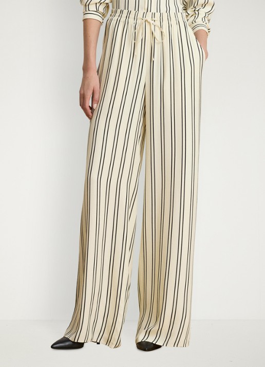 Ralph Lauren High waist wide fit pantalon met streepprint en trekkoord