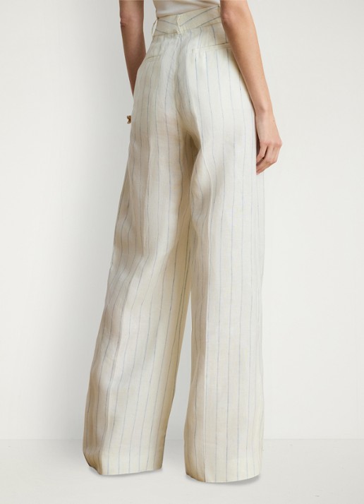 Ralph Lauren High waist wide fit pantalon van linnen met streepprint - achterkant 5 white/blue multi-2wxu