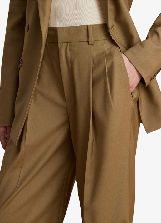 Ralph Lauren High waist wide fit pantalon van wol met steekzakken - detail 3 honey tan / beige