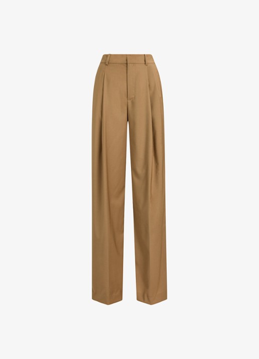 Ralph Lauren High waist wide fit pantalon van wol met steekzakken - voorkant 4 honey tan / beige