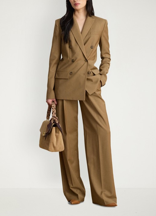 Ralph Lauren High waist wide fit pantalon van wol met steekzakken - voorkant 5 honey tan / beige