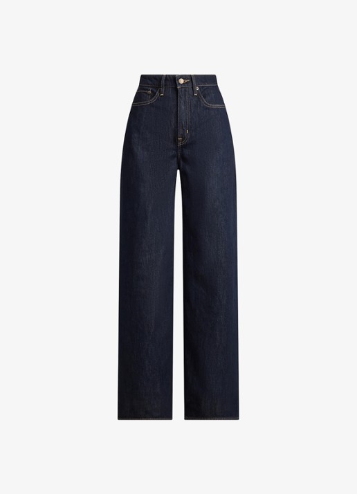 Ralph Lauren High waist wide leg jeans met donkere wassing - voorkant rinse wash / blauw