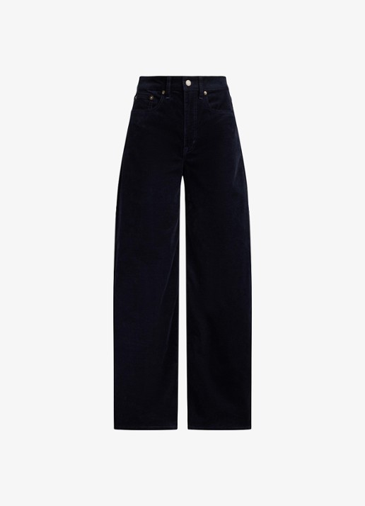 Ralph Lauren High waist wide leg jeans van corduroy - voorkant lauren navy / blauw