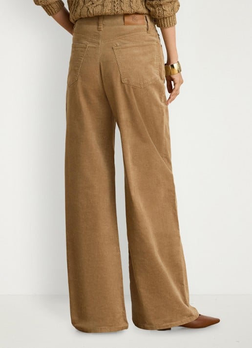 Ralph Lauren High waist wide leg jeans van corduroy - achterkant 5 lauren camel / beige