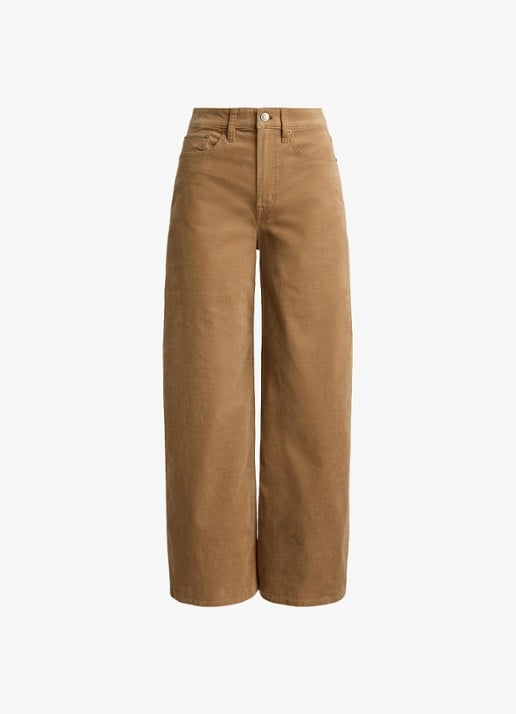 Ralph Lauren High waist wide leg jeans van corduroy - voorkant lauren camel / beige