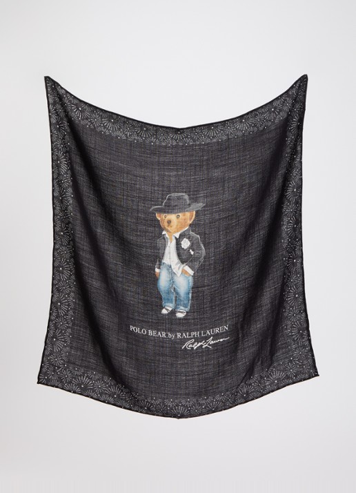 Ralph Lauren Holiday Bear sjaal van wol 63 x 63 cm - detail zwart
