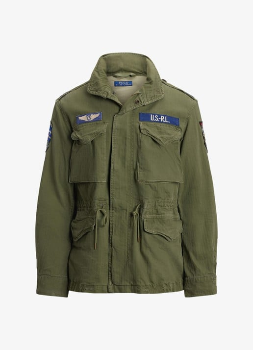 Ralph Lauren Iconisch veldjack - voorkant 4 olive mountain w/ patches / groen