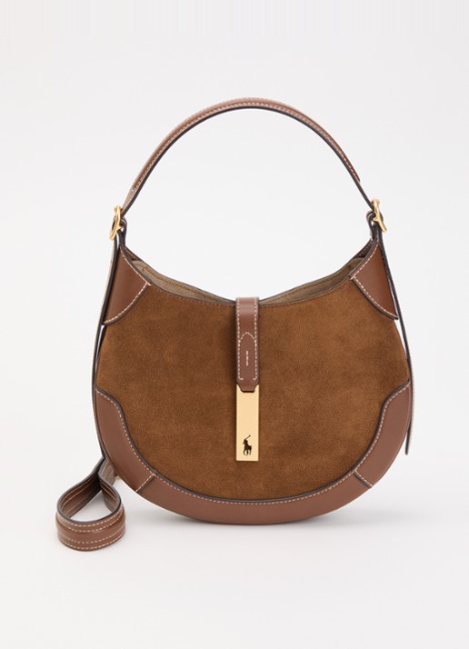 Ralph Lauren ID schoudertas Klein van suède met leren details
