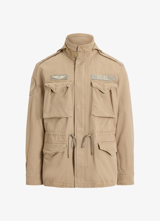 Ralph Lauren Jack met opbergbare capuchon en klepzakken - voorkant khaki