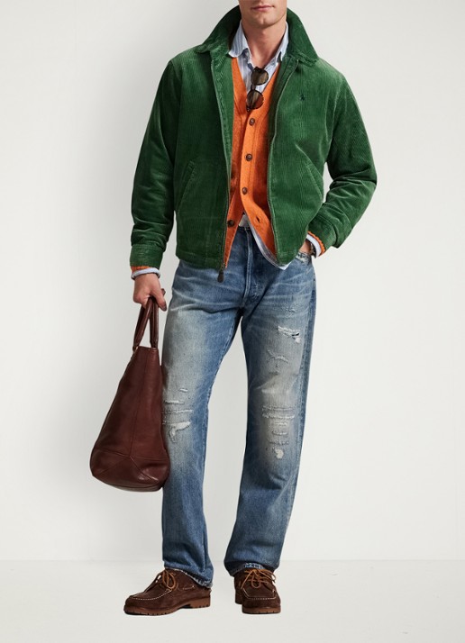 Ralph Lauren Jack van corduroy met logoborduring - voorkant 5 meadow green / groen