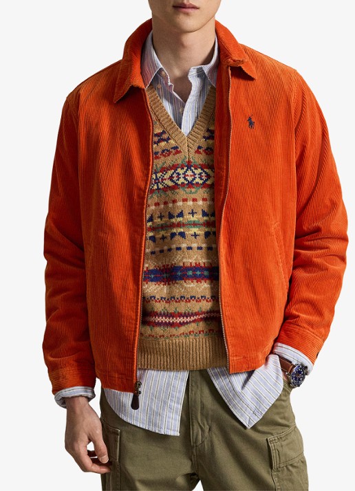 Ralph Lauren Jack van corduroy met logoborduring - voorkant 5 college orange / oranje